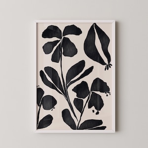 Ilustração minimalista vintage de uma flor preta sobre um fundo bege cremoso para uma decoração única e original