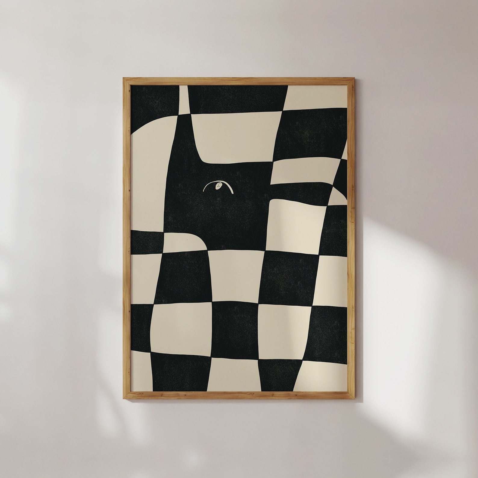 Black and Beige Checkerboard Printable Wall Art, Downloadable Geometric ...