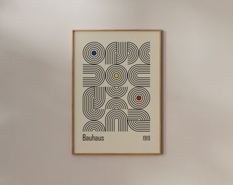 Large black and beige Bauhaus poster, Scandinavian decor, instant download