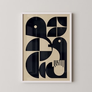 Großes Mid-Century Modern Bauhaus Poster, Art Deco beeinflusst, monochromer Druck, digitaler Download