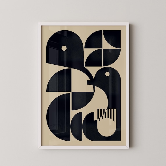 Grande affiche Bauhaus moderne du milieu du siècle, influencée art déco, impression monochrome, téléchargement numérique