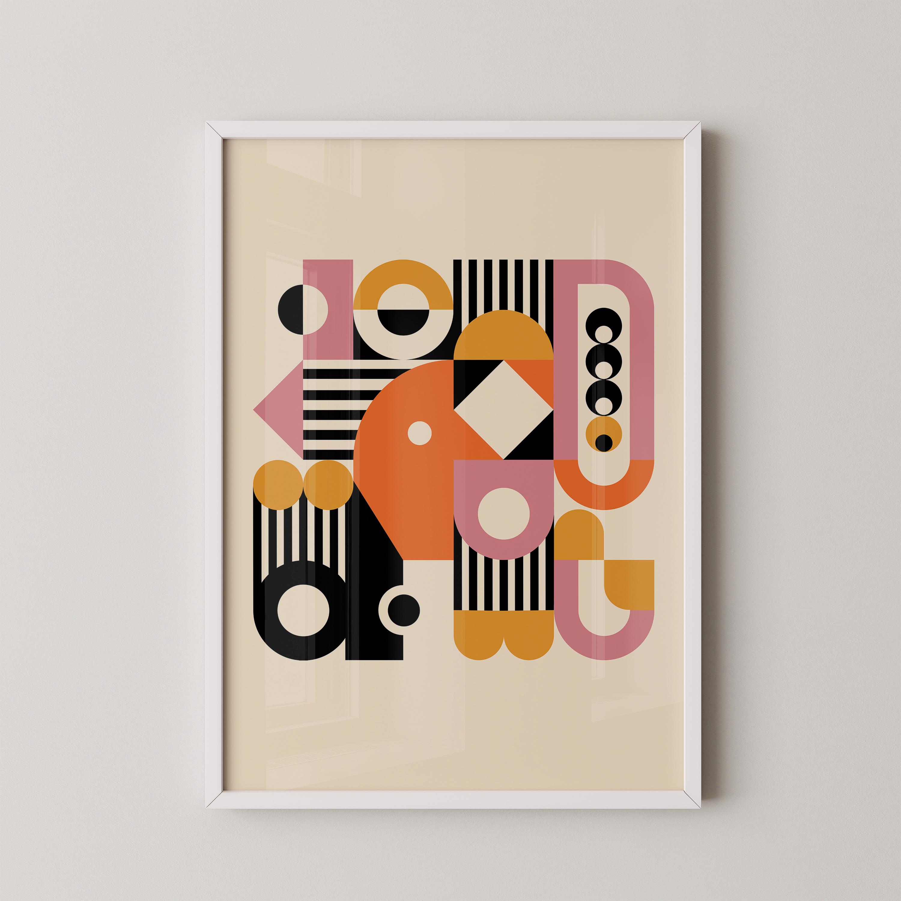 Large Bauhaus Style Poster, Multi-colored Geometric Pattern