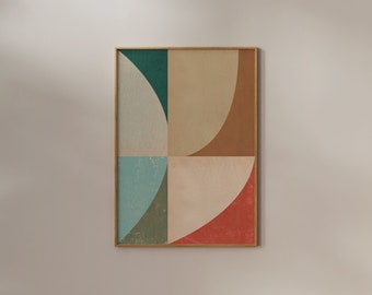 Colorful geometric print inspired by the Bauhaus movement, trendy Scandinavian printable wall art