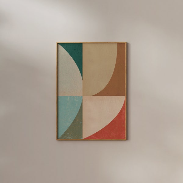 Imprimé géométrique coloré inspiré du mouvement Bauhaus, art mural imprimable scandinave tendance