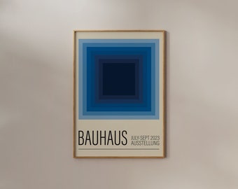 Large blue square geometric shape Bauhaus exhibition poster, instant download