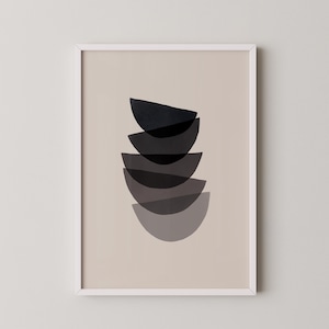 Black beige and gray printable geometric illustration, japandi wall art, large sizes available