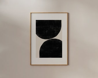 Black abstract art print on baige background