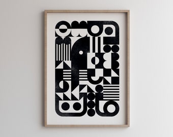 Printable Bauhaus Poster: Trendy Black and Beige Aesthetics for Stylish Decoration