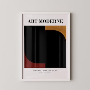Affiche d'art moderne rouge noire et ocre style Art Déco, téléchargement immédiat
