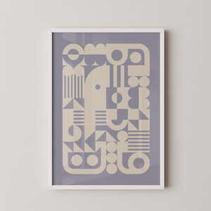 Impression d'Art Géométrique Beige sur Fond Mauve - Style Rétro et Moderne
