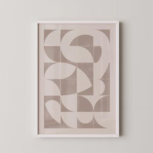 Large format geometric illustration, purple on beige background, digital printing