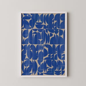 Large Bauhaus style poster, blue geometric pattern, instant download
