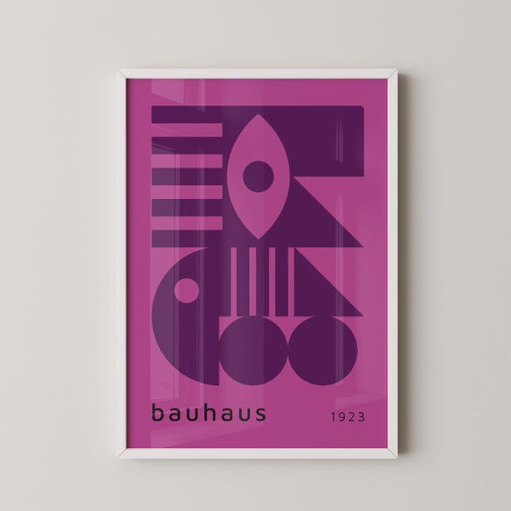 Bauhaus Inspired Modern Wall Art: Retro Design in Pink and Purple