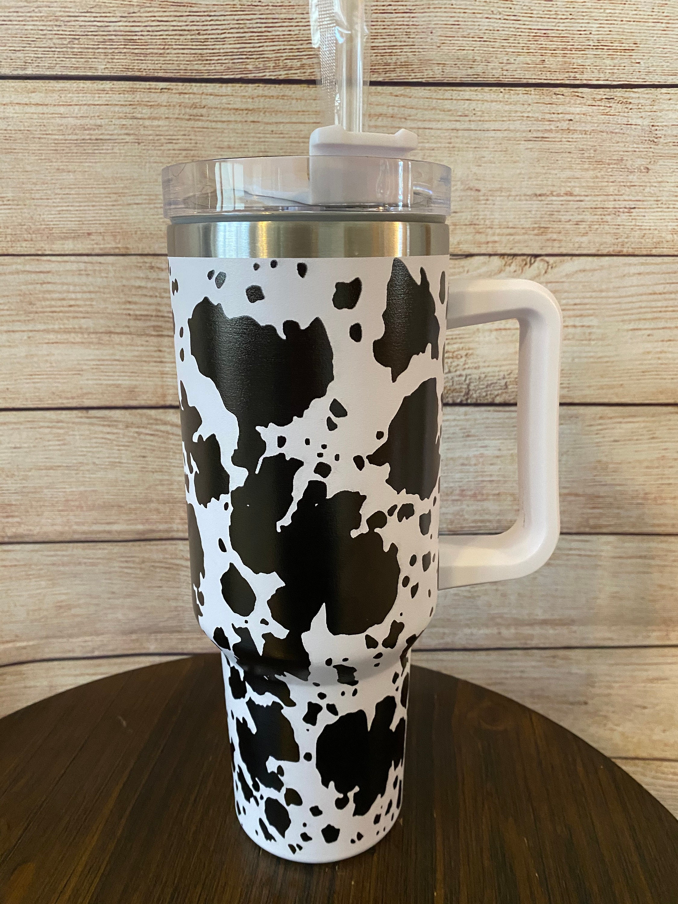 40oz Cow Print Stanley Style Cup with Handle - 360 degree engraving! FREE  SHIPPING