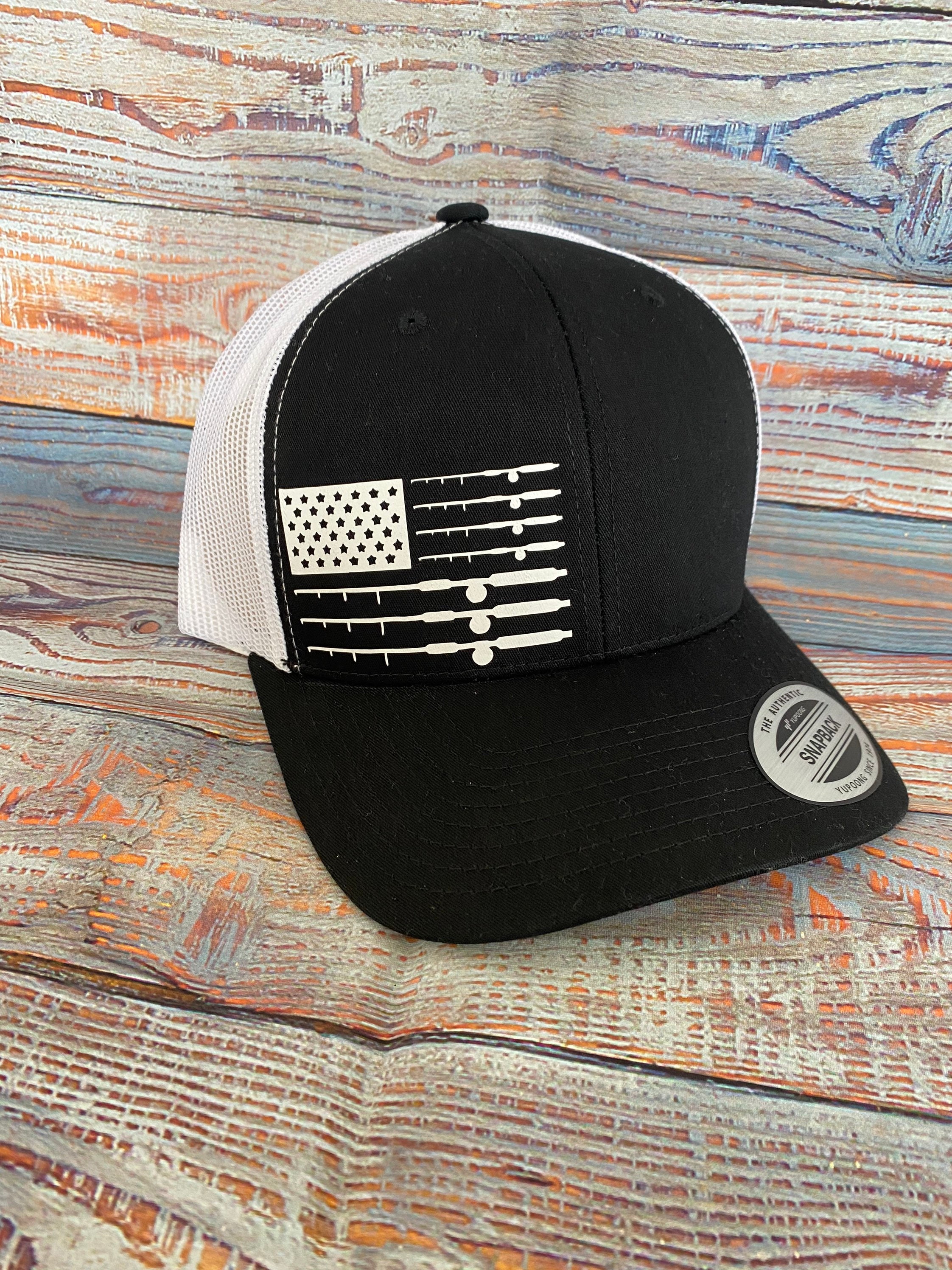 Fishing Pole Flag Snapback Trucker Hat 