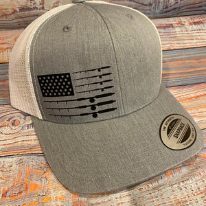American Flag Fishing Hats, Fishing Trucker Hats, Angler Hats, American Flag Leather Patch Hat