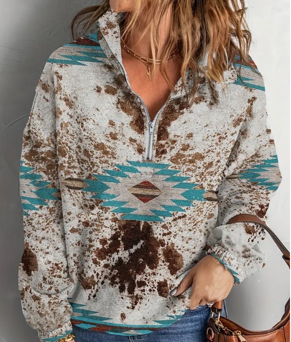 Aztec Quarter Zip Pullover Women,Women 1/4 Zip Aztec Hoodie