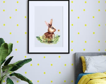 Cute Rabbit Nursery Print baby room decor. Watercolor Rabbit baby Nursery. Cute Nursery baby Bunny Rabbit download Art print.
