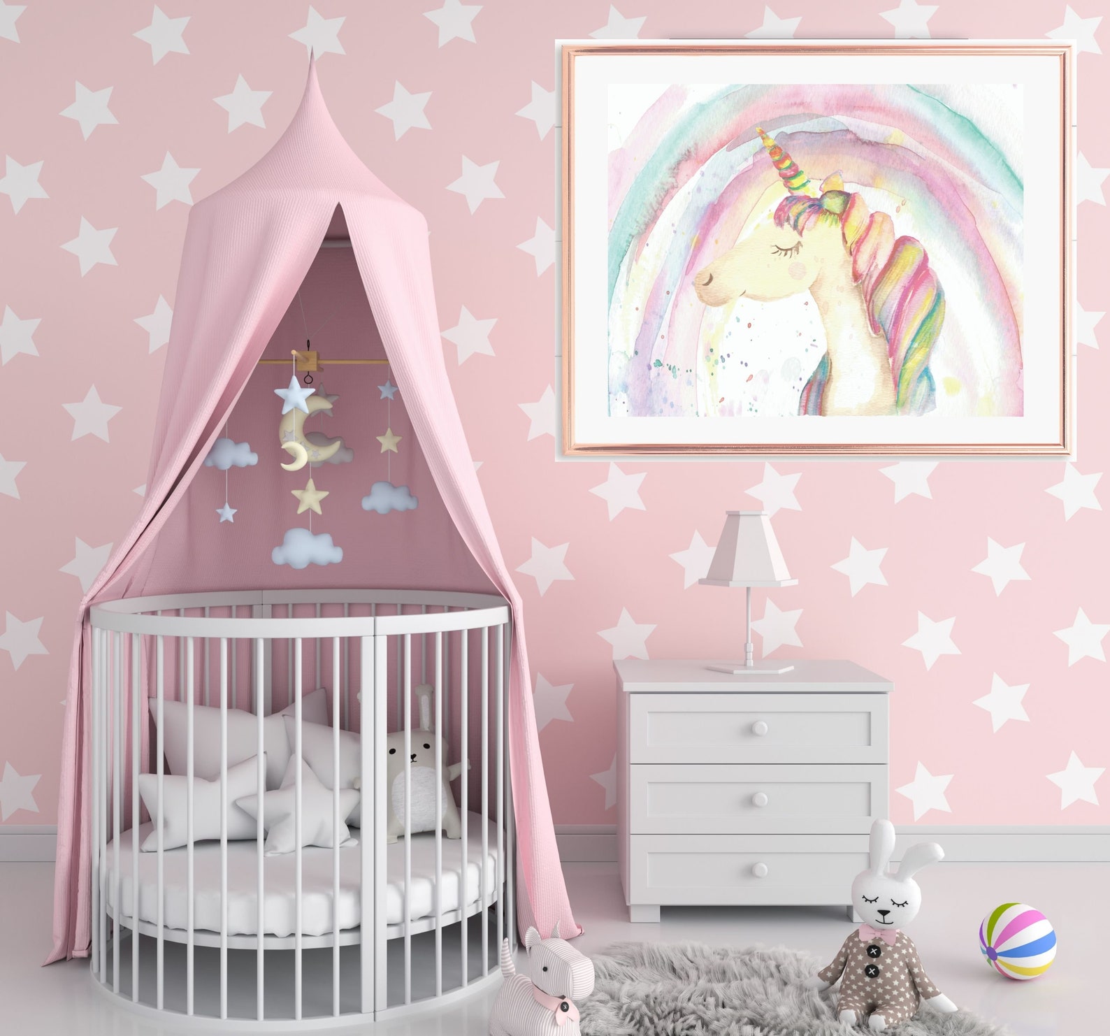 Watercolor Unicorn Print for Girls Room Pink Unicorn and - Etsy