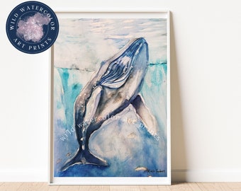 Humpback Whale digital Watercolor Art Print - Whale painting for Home Decor or Ocean themed Nursery ,beach house and Ocean-Inspired Spaces