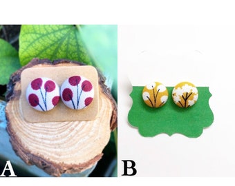 Yellow/ White/Burgundy Handmade Floral Fabric Earrings