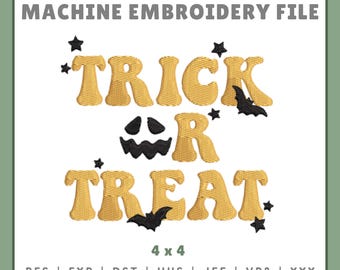 Trick Or Treat Embroidery Design: Halloween Machine Embroidery (4x4)