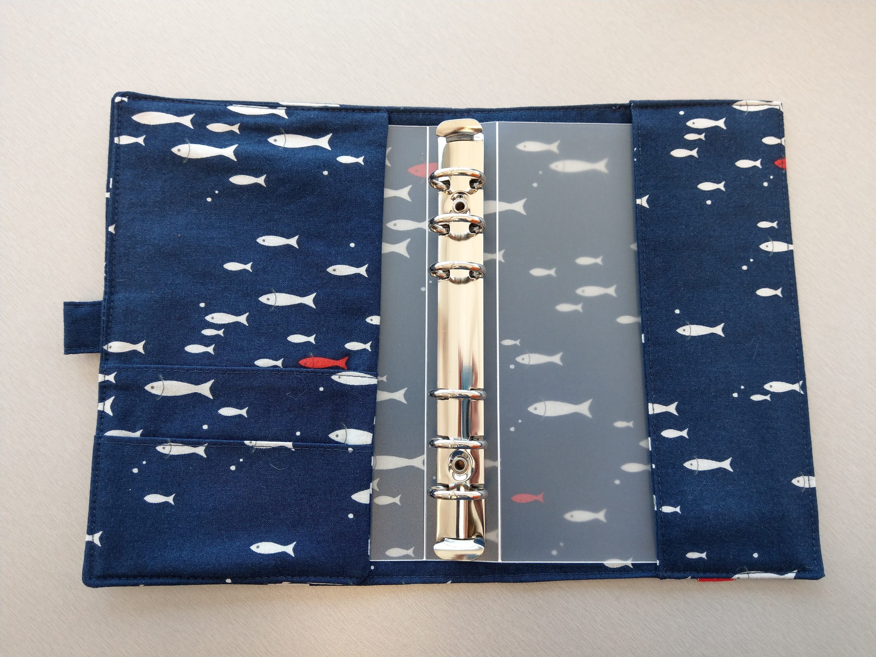 Paper, Party & Kids One Fish Two Fish A6 6 ring binder with handmade