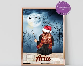 Personalised Christmas Wizard Print, christmas wizard, festive wizardry, spellbound christmas