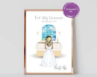 Personalisierte erste heilige Kommunion Druck, Heilige Kommunion Geschenk, 1. Kommunion Portrait, Heilige Kommunion, Taufe, Taufe, Konfirmation Geschenk