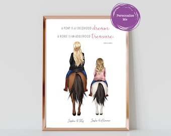 Personalised family print, Personalised print, Horse lovers gift, Horse Print, Keepsake gift, Gift for her, Horse riding gift, Equestrian