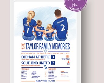Personligt Oldham Athletic fotbollstryck, familjefotbollstryck, lagpappa, familjelag, far och barn, fotbollspresent, pappas present, OAFC