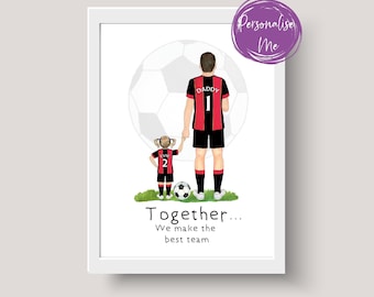 Personligt Bournmouth FC-familjefotbollstryck, familjefotbollstryck, lagpappa, familjelag, far och barn, fotbollspresent, pappas present.
