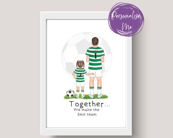 Personligt Celtic-familjefotbollstryck, familjefotbollstryck, lagpappa, familjelag, far och barn, fotbollspresent, pappas present,