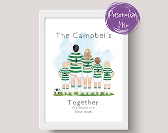 Personligt Celtic-familjefotbollstryck, familjefotbollstryck, lagpappa, familjelag, far och barn, fotbollspresent, pappas present,