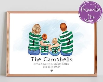 Personligt Celtic-familjefotbollstryck, familjefotbollstryck, lagpappa, familjelag, far och barn, fotbollspresent, pappas present,