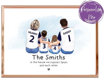 Personligt Tottenham-familjefotbollstryck, familjefotbollstryck, lagpappa, familjelag, far och barn, fotbollspresent, pappas present,