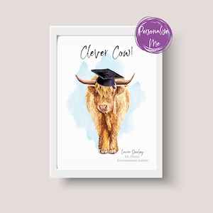 Personalised Graduate print, Highland cow Graduate print, Heilan Coo Print, Graduation Keepsake gift, Gift for her, Gift for him