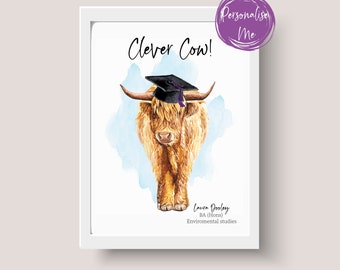 Personalised Graduate print, Highland cow Graduate print, Heilan Coo Print, Graduation Keepsake gift, Gift for her, Gift for him