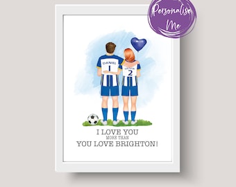 Personligt Brighton-partryck, fotbollspresent till alla hjärtans dag, jag älskar dig mer än fotboll, jag älskar dig, fotbollspresent, alla hjärtans dag-present