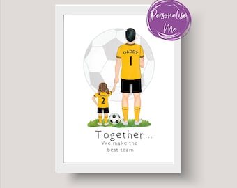 Personligt Wolves FC familjefotbollstryck, familjefotbollstryck, lagpappa, familjelag, far och barn, fotbollspresent, pappas present.