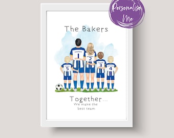Personligt Brighton-familjefotbollstryck, familjefotbollstryck, lagpappa, familjelag, far och barn, fotbollspresent, pappas present,