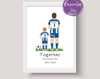 Personligt Brighton-familjefotbollstryck, familjefotbollstryck, lagpappa, familjelag, far och barn, fotbollspresent, pappas present,