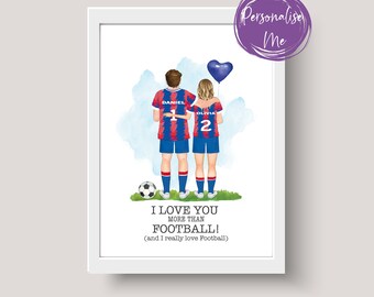 Personligt Crystal Palace-partryck, fotboll Alla hjärtans dag, jag älskar dig mer än fotboll, jag älskar dig, fotbollspresent, alla hjärtans dag-present