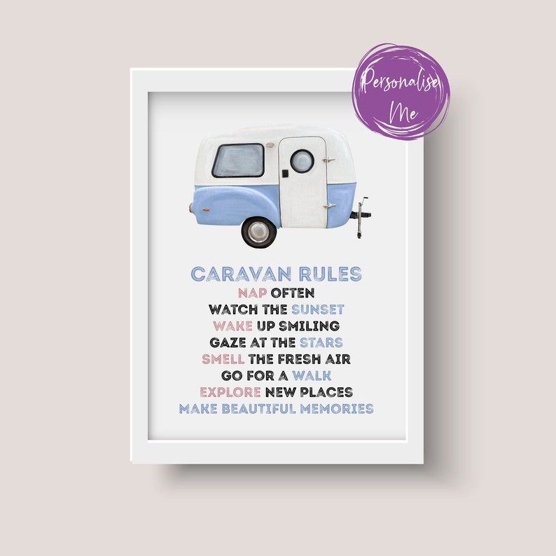 Caravan rules, Caravan gift, Caravan lovers gift, Caravan gift, Happy Campers, Gift for Mothers day, Fathers Day Gift, Caravan rules image 1