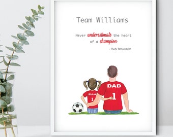 Personalised Liverpool Print, Football Champions, Team dad, Family team, Father & child, Love, football gift, Dad&#39;s gift, Papa&#39;s gift,