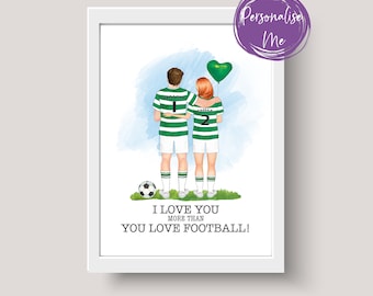 Personligt Celtic Alla hjärtans dag fotbollstryck, Alla hjärtans dag fotbollstryck, Lagpappa, Anpassat fotbollstryck, fotbollspresent, Pappas present,