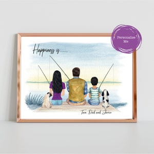 Personalised fathers day print, Dad drawing, Dad and children,Grandpops gift, Personalised fishing print ,fathers day portrait, fishing gift