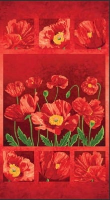 Poppy Center / Set of Four Printed Photo Fabric Panels for Quilting