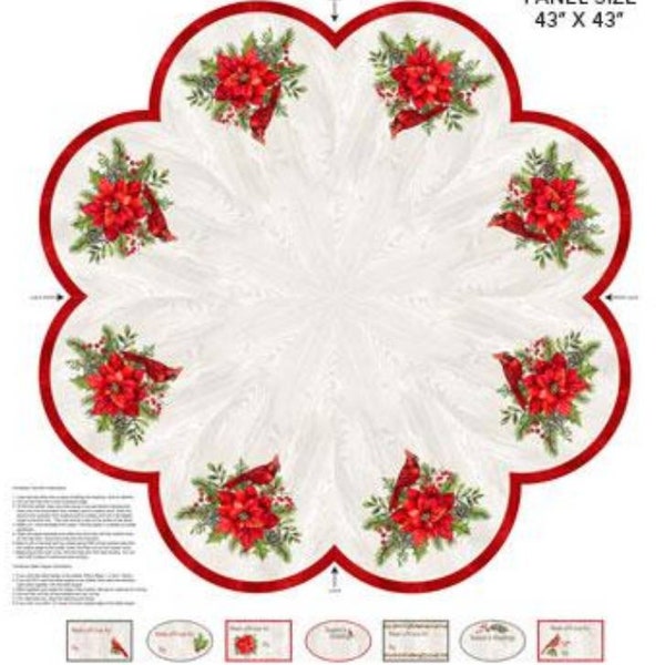 The Scarlet Feather Christmas Tree Skirt W/Cardinals  /Table Topper Panel - Classy