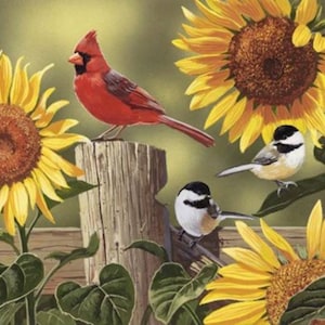 Sunflowers and Birds Panel - Colorful